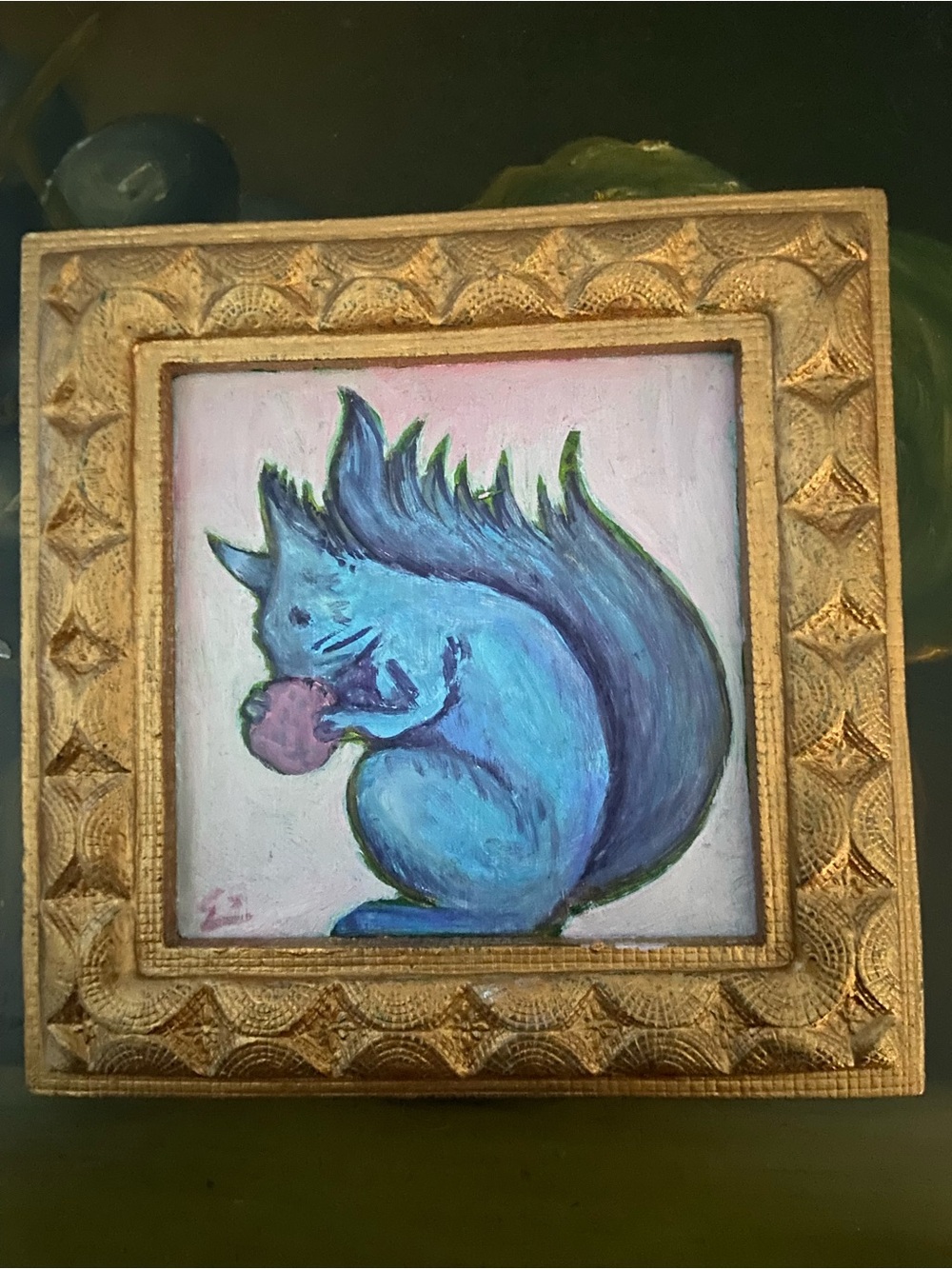 Whimsical Squirrel Art with Pink Acorn